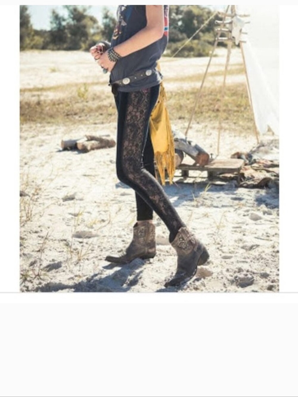 SPELL& THE GYPSY COLLECTIVE Black Sheer Lace Side-Panel Leggings